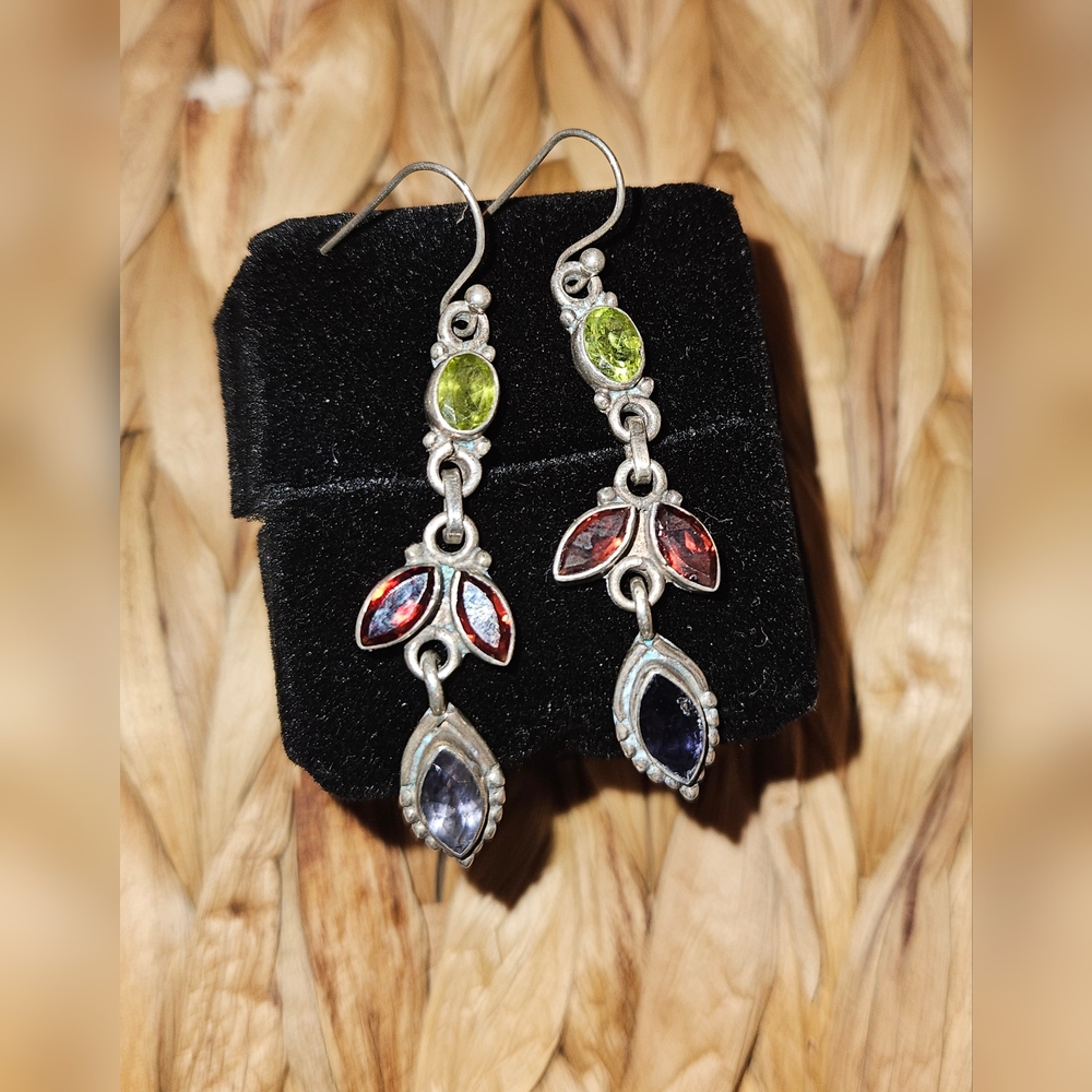 Three Stone Hook Earrings In Silver